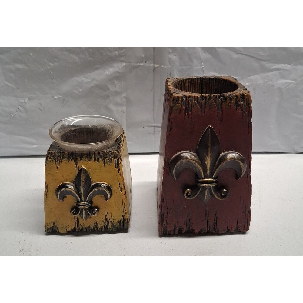 2Vintage‎ Fleur De Lis Candle Holders French Country Rustic Primitive Style Read